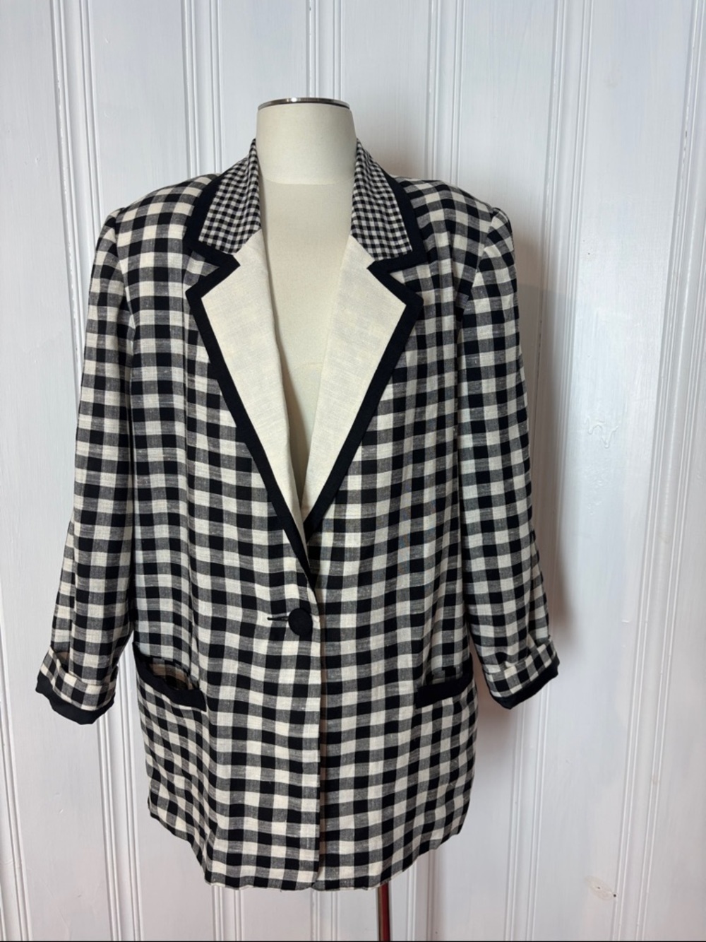 Vintage MICHAEL ANTHONY Collection Black White Gingham Blazer - Size 16W Plus